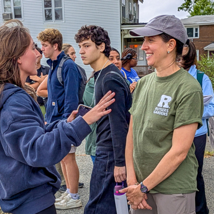 Meagan Terry talks to a student 